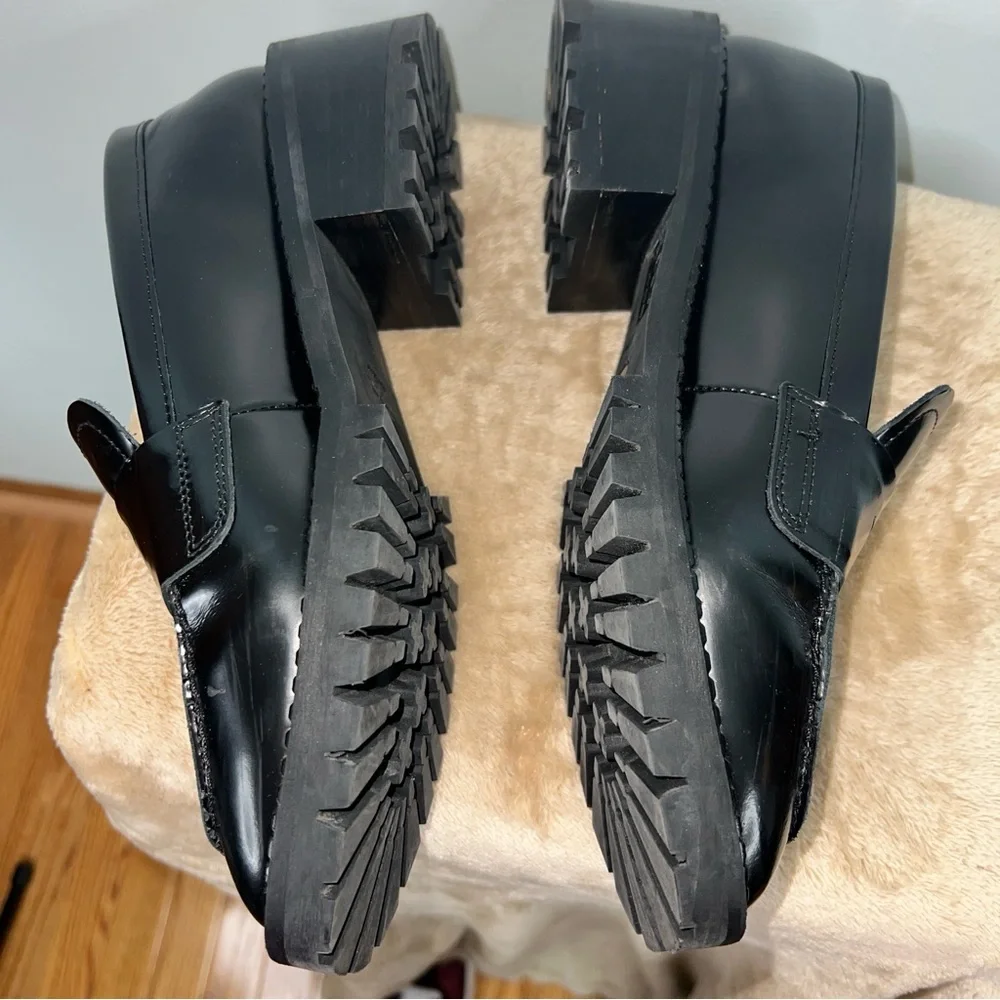 & Other Stories Black Patent Leather Chunky Lug Sole Penny Loafers Size 9 - Picture 8 of 9